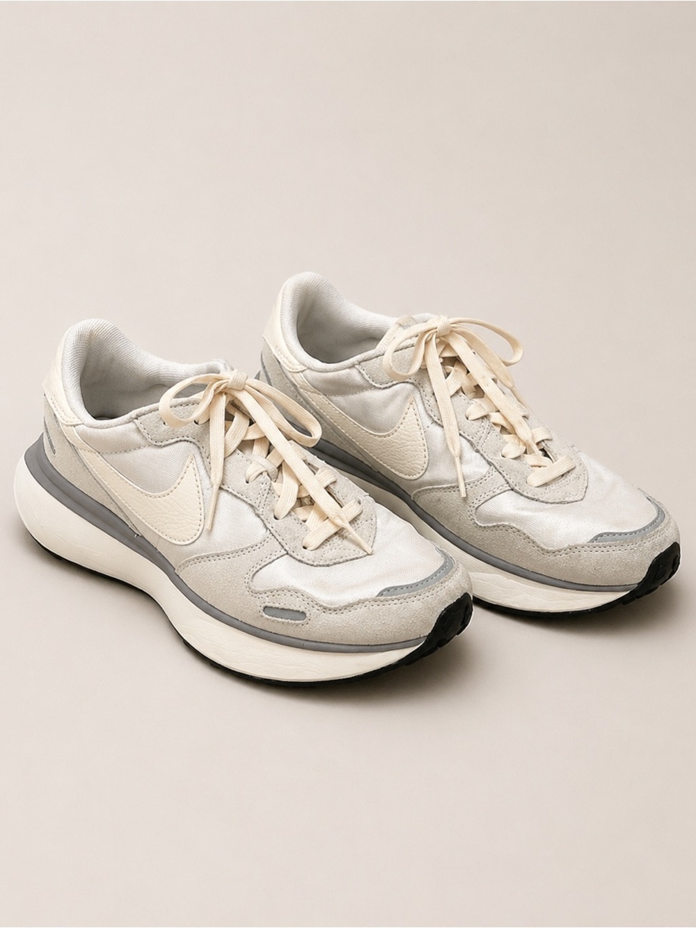 Nike Women's Neutral Cream and Light Gray Casual Sneakers